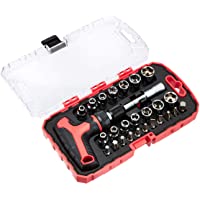 Amazon Basics Juego de destornillador y llave de carraca en T- magnético- 27 piezas